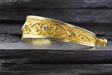 Load image into Gallery viewer, 18k Yellow Gold Plated Sterling Silver Cuff Bracelet Set With 5 White Synthetic Stones, View #5