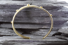 Load image into Gallery viewer, 18k Yellow Gold Plated Sterling Silver Cuff Bracelet Set With 5 White Synthetic Stones, View #6