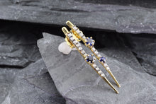 Load image into Gallery viewer, 18k Yellow Sapphire and Diamond Earrings With Round Brilliant Diamonds, 3 Round Fine Sapphires