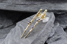 Load image into Gallery viewer, 18k Yellow Sapphire and Diamond Earrings With Round Brilliant Diamonds, 3 Round Fine Sapphires, View #4