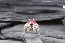 Load image into Gallery viewer, Pink Tourmaline Ring Set In 14k Rose Gold With 9 Round Blue Diamonds Set In Sterling Silver, View #4