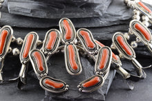 Load image into Gallery viewer, Coral and Sterling Silver Squash Blossom Necklace, View #2