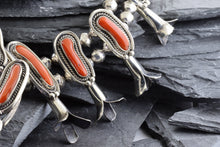 Load image into Gallery viewer, Coral and Sterling Silver Squash Blossom Necklace, View #3