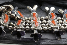 Load image into Gallery viewer, Coral and Sterling Silver Squash Blossom Necklace, View #5