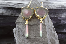 Load image into Gallery viewer, Handmade 18K Gold Watermelon Tourmaline Drop Earrings, View #2