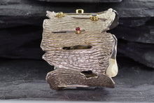 Load image into Gallery viewer, Handmade Sterling Silver Cuff Bracelet With Round Sapphires/Tsavorite Stones set in 18K Yellow Gold Bezels, View #2