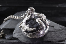 Load image into Gallery viewer, Handmade Sterling Silver Dragon Pendant With 1 Oval Psilomelane Druzy On A 18 Sterling Silver Rope Chain, View #5
