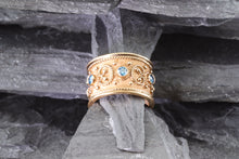 Load image into Gallery viewer, Lady's Rose 18 Karat Satin & Polished Contemporary Fashion Ring With 6 Round Blue Diamonds, View #1