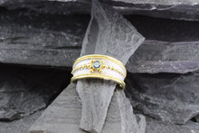 Load image into Gallery viewer, Lady's Two Tone 18 Karat Satin & Polished Contemporary Fashion Ring With One Blue Round Diamond, View #1