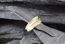 Load image into Gallery viewer, Lady's Two Tone 18 Karat Satin & Polished Contemporary Fashion Ring With One Blue Round Diamond, View #3