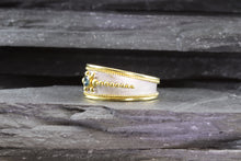 Load image into Gallery viewer, Lady's Two Tone 18 Karat Satin & Polished Contemporary Fashion Ring With One Blue Round Diamond, View #6