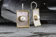 Load image into Gallery viewer, Lady's Two Tone Sterling Silver Satin & Polished Drop Earrings With Mabe' 2 Pearls, View #2