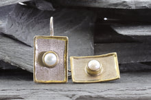 Load image into Gallery viewer, Lady's Two Tone Sterling Silver Satin & Polished Drop Earrings With Mabe' 2 Pearls, View #3