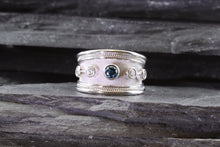 Load image into Gallery viewer, Lady's White 18 K Satin & Polished Contemporary Fashion Ring With One Blue Diamond and Two Round White Diamonds, View #4