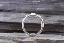 Load image into Gallery viewer, Lady's White 18 K Satin & Polished Contemporary Fashion Ring With One Blue Diamond and Two Round White Diamonds, View #7