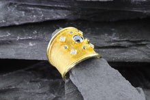 Load image into Gallery viewer, Lady's Y 18 Karat Satin & Polished Contemporary Fashion Ring With Round Blue Diamonds And Princess Cut Diamonds, View #2