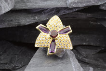 Load image into Gallery viewer, Lady's Yellow 18 K Contemporary Fashion Ring With 1 Round Tourmaline, 3 Amethysts, 1 Diamond, View #1