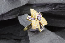 Load image into Gallery viewer, Lady's Yellow 18 K Contemporary Fashion Ring With 1 Round Tourmaline, 3 Amethysts, 1 Diamond, View #2