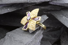 Load image into Gallery viewer, Lady's Yellow 18 K Contemporary Fashion Ring With 1 Round Tourmaline, 3 Amethysts, 1 Diamond, View #3