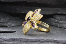 Load image into Gallery viewer, Lady's Yellow 18 K Contemporary Fashion Ring With 1 Round Tourmaline, 3 Amethysts, 1 Diamond, View #4
