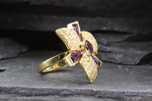 Load image into Gallery viewer, Lady's Yellow 18 K Contemporary Fashion Ring With 1 Round Tourmaline, 3 Amethysts, 1 Diamond, View #5
