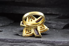 Load image into Gallery viewer, Lady's Yellow 18 K Contemporary Fashion Ring With 1 Round Tourmaline, 3 Amethysts, 1 Diamond, View #6
