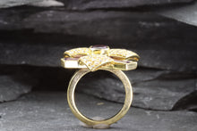 Load image into Gallery viewer, Lady's Yellow 18 K Contemporary Fashion Ring With 1 Round Tourmaline, 3 Amethysts, 1 Diamond, View #7