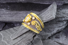 Load image into Gallery viewer, Lady's Yellow 18 K Satin & Polished Contemporary Fashion Ring With One Yellow Sapphire And Four Round Diamonds, View #2