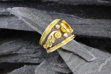 Load image into Gallery viewer, Lady's Yellow 18 K Satin & Polished Contemporary Fashion Ring With One Yellow Sapphire And Four Round Diamonds, View #3