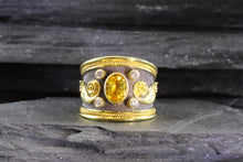 Load image into Gallery viewer, Lady's Yellow 18 K Satin & Polished Contemporary Fashion Ring With One Yellow Sapphire And Four Round Diamonds, View #4