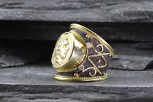 Load image into Gallery viewer, Lady's Yellow 18 Karat Satin And Polished Contemporary Fashion Ring With 4 Diamonds, View #4