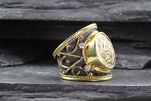 Load image into Gallery viewer, Lady's Yellow 18 Karat Satin And Polished Contemporary Fashion Ring With 4 Diamonds, View #5