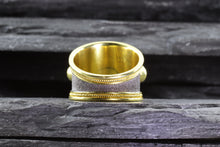 Load image into Gallery viewer, Lady's Yellow 18 Karat Satin & Polished Contemporary Fashion Ring With 3 Oval Colored Sapphires And 4 Round Diamonds View #7