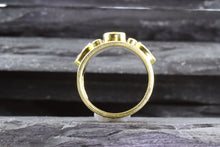 Load image into Gallery viewer, Lady's Yellow 18 Karat Satin & Polished Contemporary Fashion Ring With 3 Oval Colored Sapphires And 4 Round Diamonds View #8