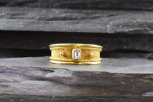 Load image into Gallery viewer, Lady's Yellow 18 Karat Satin & Polished Contemporary Fashion Ring With One Emerald Cut Diamond, View #4