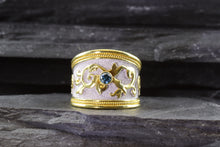 Load image into Gallery viewer, Lady's Yellow 18 Karat Satin & Polished Contemporary Fashion Ring With One Round Blue Diamond, View #4