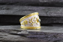 Load image into Gallery viewer, Lady's Yellow 18 Karat Satin & Polished Contemporary Fashion Ring With One Round Blue Diamond, View #5