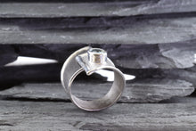 Load image into Gallery viewer, White Sterling Silver Satin & Polished Contemporary Ring With One Oval Aquamarine, View #4