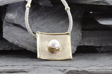 Load image into Gallery viewer, Two Tone Sterling Silver Satin & Polished Bezel Set Pendant With One Mabe' Pearl, View #1