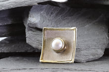 Load image into Gallery viewer, Two Tone Sterling Silver Satin & Polished Bezel Set Pendant With One Mabe' Pearl, View #2