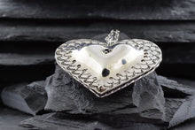 Load image into Gallery viewer, Sterling Silver Reversible Pocket Heart Necklace With Amethyst And Garnet. View #4