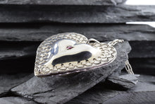 Load image into Gallery viewer, Sterling Silver Reversible Pocket Heart Necklace With Amethyst And Garnet. View #5