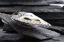 Load image into Gallery viewer, Sterling Silver Reversible Pocket Heart Necklace With Amethyst And Garnet. View #6