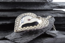 Load image into Gallery viewer, Sterling Silver Reversible Pocket Heart Necklace With Amethyst And Garnet. View #7