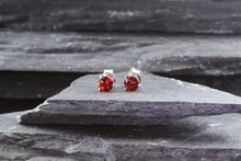 Load image into Gallery viewer, Round Organic Orange-Red Sapphire Stud Earrings, View #1