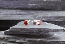Load image into Gallery viewer, Round Organic Orange-Red Sapphire Stud Earrings, View #2