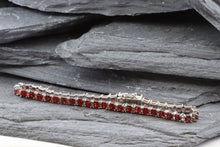 Load image into Gallery viewer, Sterling Silver And Ruby Tennis Bracelet Set With: 46 Princess Cut Rubies, View #5