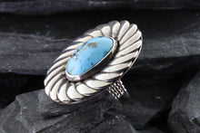 Load image into Gallery viewer, Sterling Silver Swirling Bezel-Set Turquoise Ring