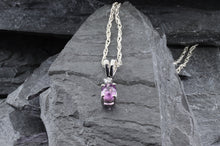 Load image into Gallery viewer, Sterling Silver Drop Pendant Set With 1 Oval Pink Sapphire and Diamond Cut White Sapphire