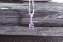 Load image into Gallery viewer, Sterling Silver Drop Pendant Set With 1 Oval Pink Sapphire and Diamond Cut White Sapphire, View #1